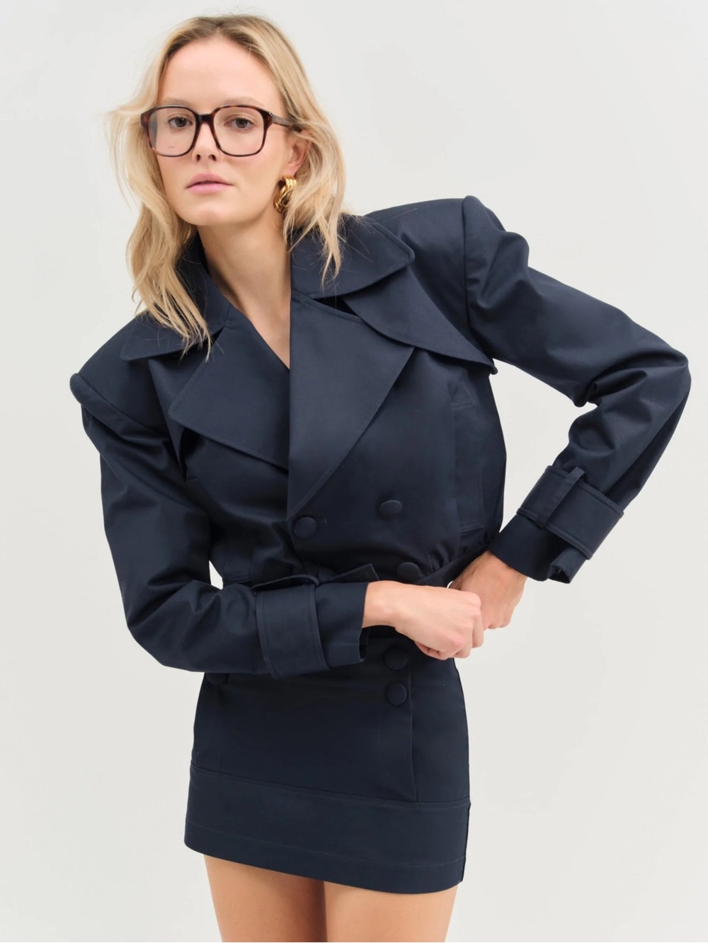 $289 NWT For Love And Lemons Cotton Twill Oversized Jacket in Navy Sz Small